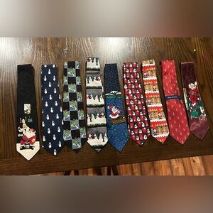 Men's Lot Of 9 Christmas Theme Ties Christmas Enthusiast Holidays Santa Festive